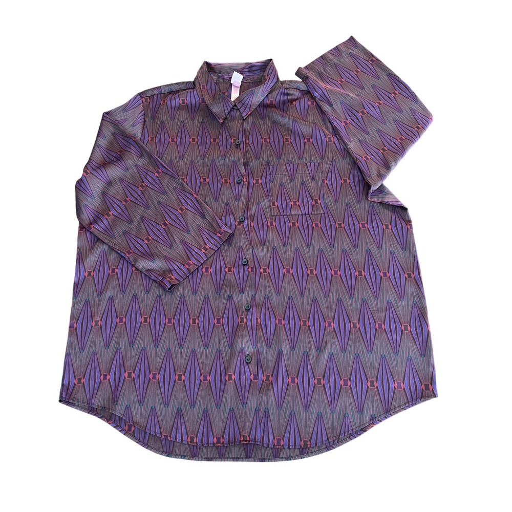 Savage X Fenty Rihanna Purple Geometric Diamond Print Satin Pajama Top 1X (1207)